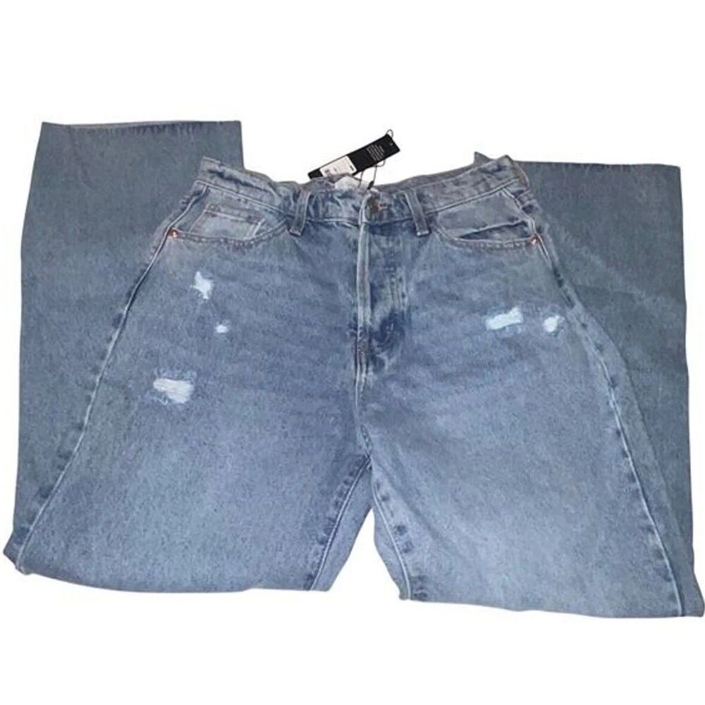 Fashion Nova Distressed High Rise Button Fly Denim Jeans Juniors Size 11